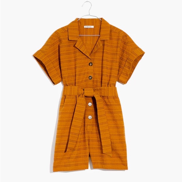 Madewell Seersucker Camp Romper in Sahara Sand, Size Medium - Picture 9 of 10